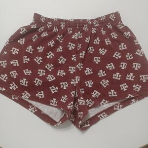 Soffe A&M Bottoms Womens Medium‎ Shorty Shorts White Maroon Logo Elastic Waist